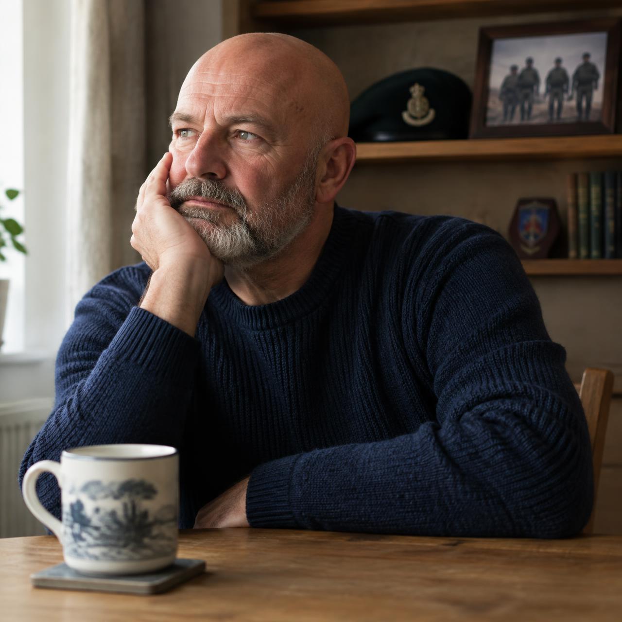 A veteran at home thinking about his hearing